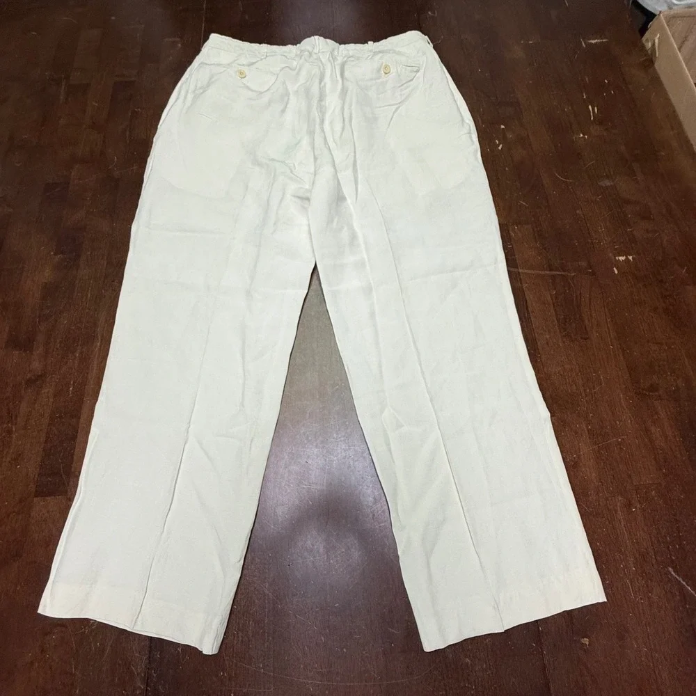Polo Ralph Lauren Pants Fits 38/29 Cream Linen Silk Blend Flat Front Straight